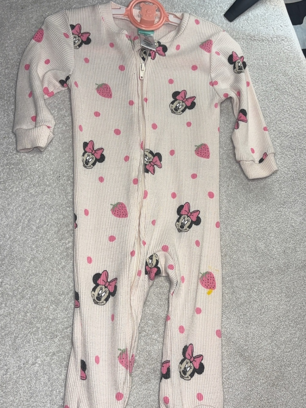 Disney Cream and Pink Minnie Mouse Zip Footed Pajamas